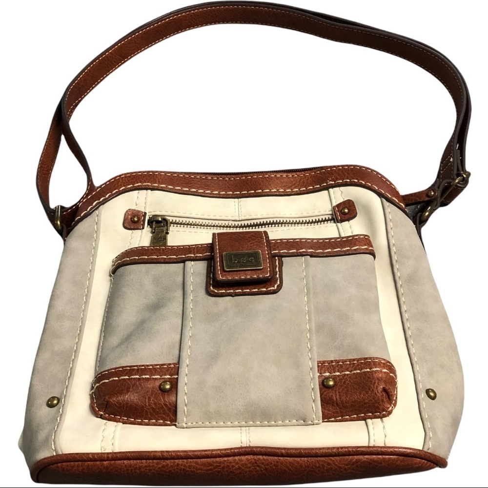 b.o.c. Gray, Cream, & Brown Crossbody / Shoulder Purse, Multiple Pockets